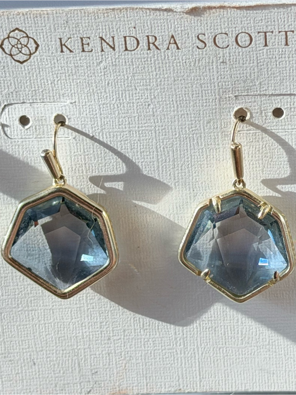 Kendra Scott Vanessa Hexagon Drop Earrings in Gold with Blue Stones